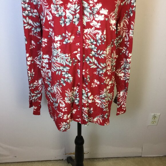 NWT Charter Club Pajama Top XL Womens Red Floral Long Sleeve Button Front V-neck - Picture 12 of 15
